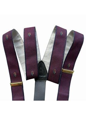 Paul Stuart Burgundy Vintage Suspenders Preppy Flower Tulip Crest